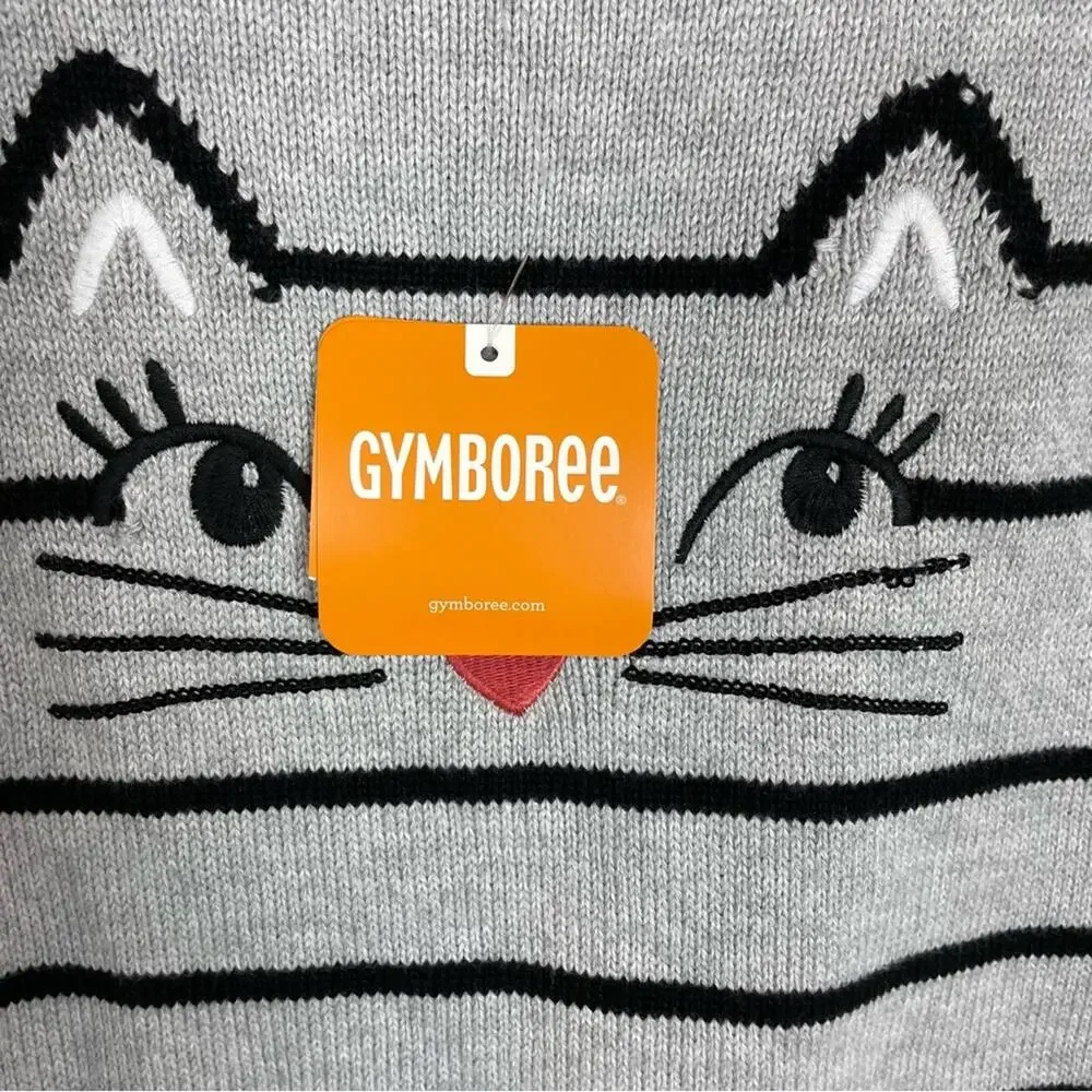 Gymboree Gray Coral Cat Embroidered Sweater Dress NWT 8